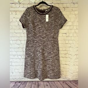 NWT LOFT Burgundy Cream Boucle Stretch Tweed Academia Business Dress Size 10
